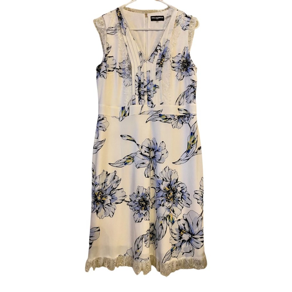 Karl Lagerfeld White and Blue Flower Dress